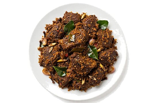 beef  rendang padang west sumatra most delicious food in the world.white background