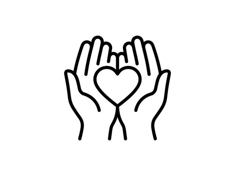 flat vector illustration line art icon bundle set design focused on charity humanitarian aid helping hands and heart care symbols for community support and nonprofit apps