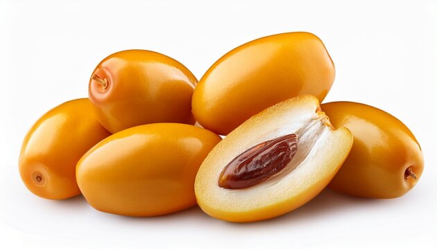 fresh yellow dates with halve isolated on white