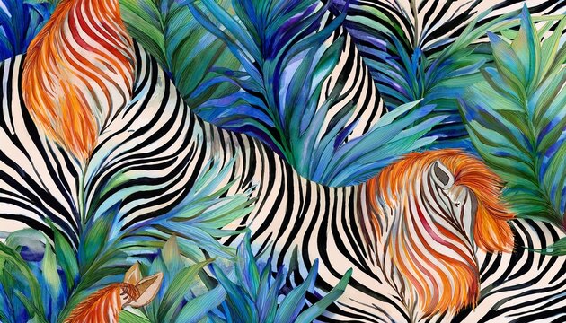 watercolor painting zebra pattern seamless background