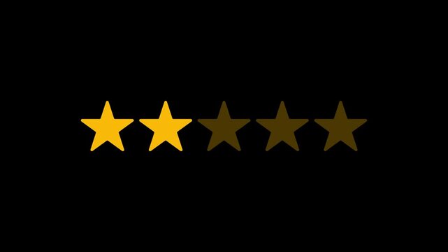 Customer gives 2 star rating review online. 2 stars rating video animation. 2 star feedback motion graphics on transparent background alpha channel. 4K