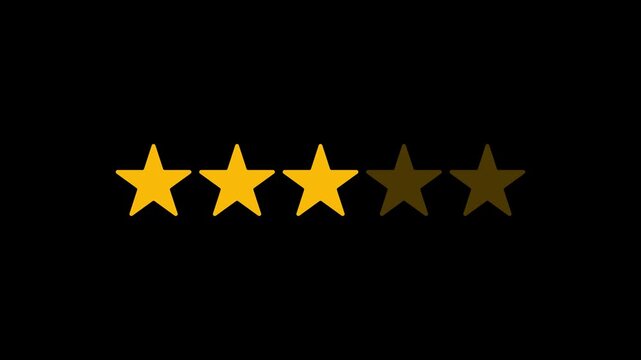 Customer gives 3 star rating review online. 3 stars rating video animation. 3 star feedback motion graphics on transparent background alpha channel. 4K