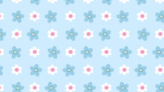 Cute Blue Pink Flower Pattern Wiggling Motion Blue Background Animated Illustration
