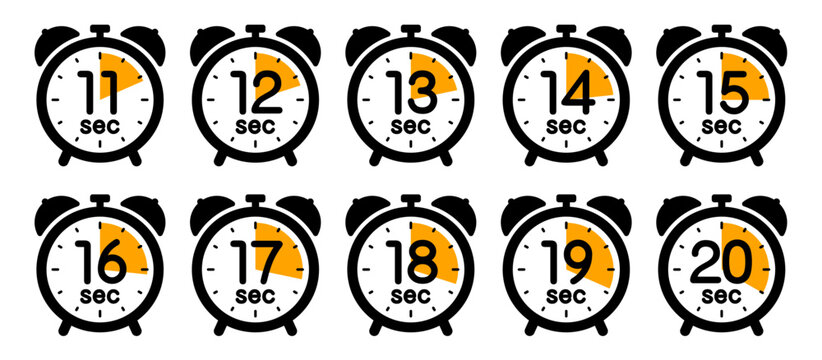 時間を示す時計のアイコン（alarm clock icon 11sec/12sec/13sec/14sec/15sec/16sec/17sec/18sec/19sec/20sec）
