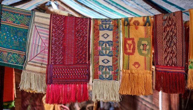colorful traditional south asian woven fabric hanging