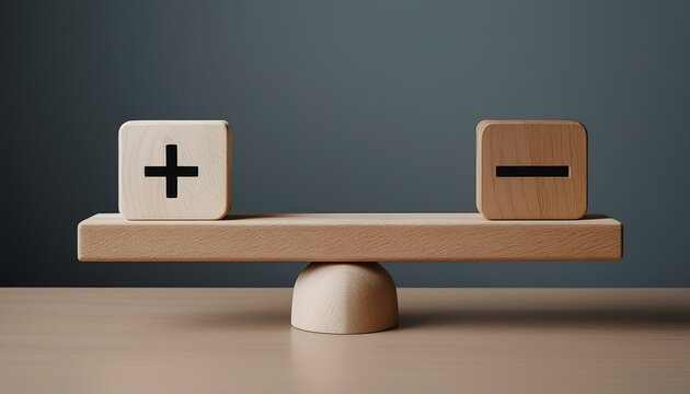 plus and minus on balanced wooden scale pros and cons concept