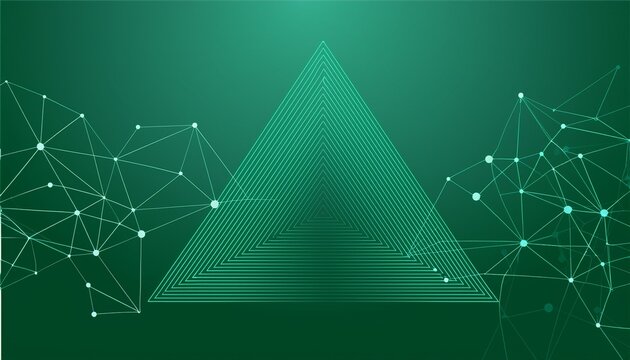 abstract green tech background with connected triangle and dots