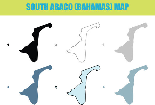 South Abaco Bahamas map in various styles including silhouette outline and shaded tones