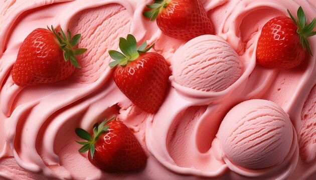 strawberry ice cream surface with scoops and soft creamy pattern