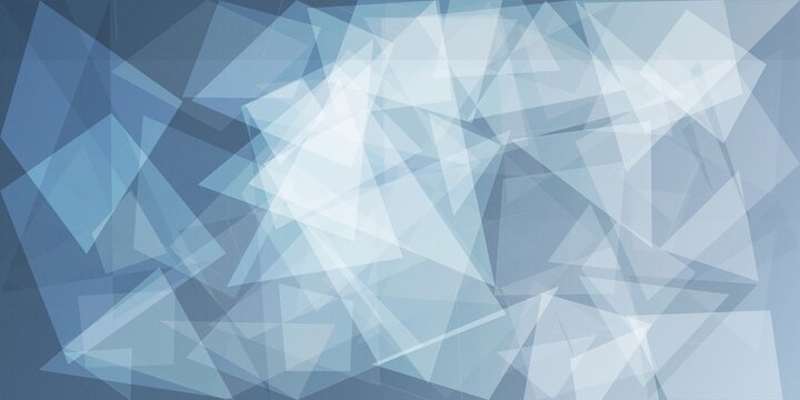 modern abstract slate blue background design with overlays of textured white transparent material in triangle diamond and squares shapes in random geometric pattern