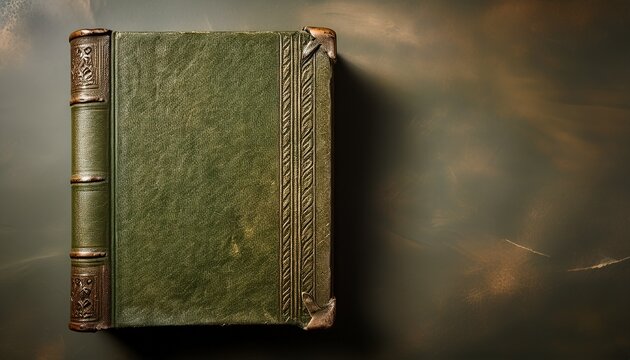 vintage olive green book cover aged khaki textile spine representing ancient literature wisdom and nostalgia for the passage of time on weathered canvas