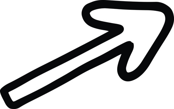 A minimalist black and white hand drawn arrow illustration pointing diagonally upwards and to the right with a simple style