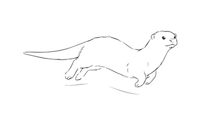 Obraz premium Minimalist outline illustration of a playful otter swimming on a textured vintage background