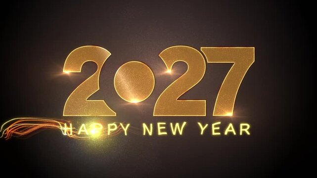 Happy New Year 2027 with Typography Fireworks and Glittering Festive Night Background.