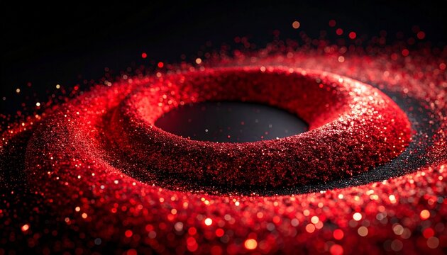 漆黒の背景で赤いグリッター粒子が美しいスパイラルを描いて輝く幻想的な背景素材