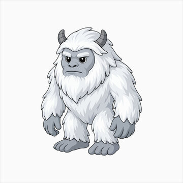 Silver Yeti mystical creature in snowy mountains vector illustration