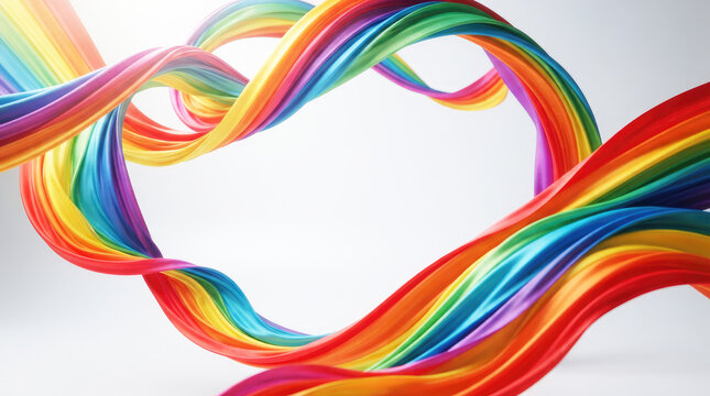 A vibrant, colorful ribbon of paint gracefully curves and flows across a white background.