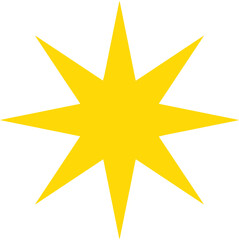 Fototapeta premium Yellow eight pointed star vector icon, bright starburst sparkle symbol isolated on transparent background