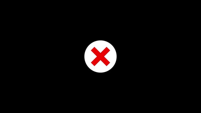 Red cross mark X symbol inside white circular button representing cancel delete error reject wrong alert stop interface UI icon element isolated clean black background a 4 k video