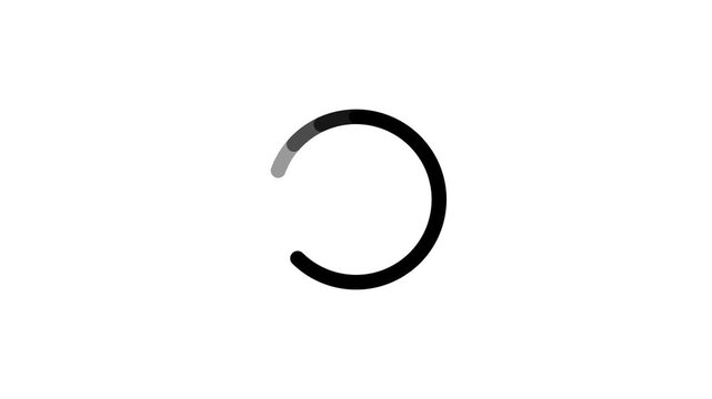 Minimalist black circular progress bar loading indicator spinner icon representing buffer system process download status UI element isolated on clean bright white background.and 4k video.