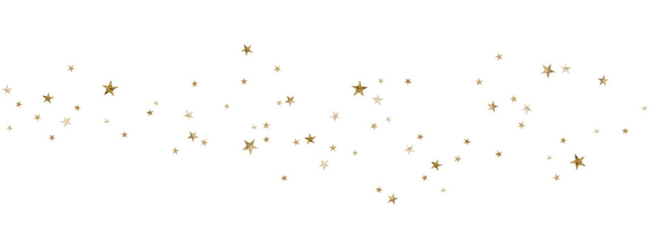 Gold glitter star confetti border on transparent background for festive design