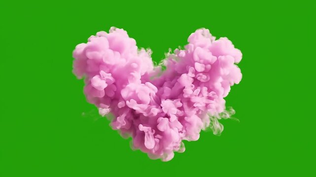 Fluffy Pink Heart Shaped Cloud Isolated on Chroma Key Green Screen