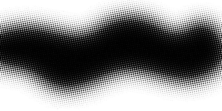 Halftone wave brush stroke overlay, retro black dot matrix gradient texture, distressed comic book shading element for print background