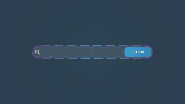 Modern animated search bar with glowing gradient border on dark background for web interface design and internet navigation concept video element.