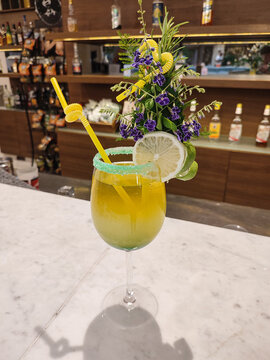 cocktail on bar counter in the hotel