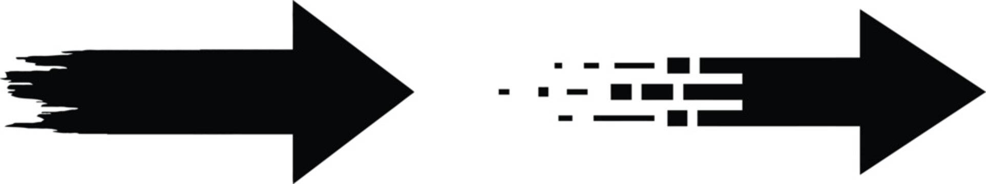 Black arrows with one fading into pixels