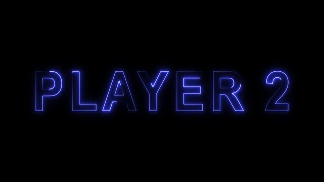 Player 2 neon sign glowing text animation with pulsing blue light effect on black background, pulsing glow