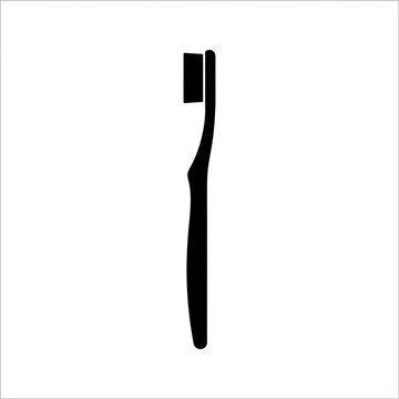 Black toothbrush silhouette icon for dental care and oral hygiene design.