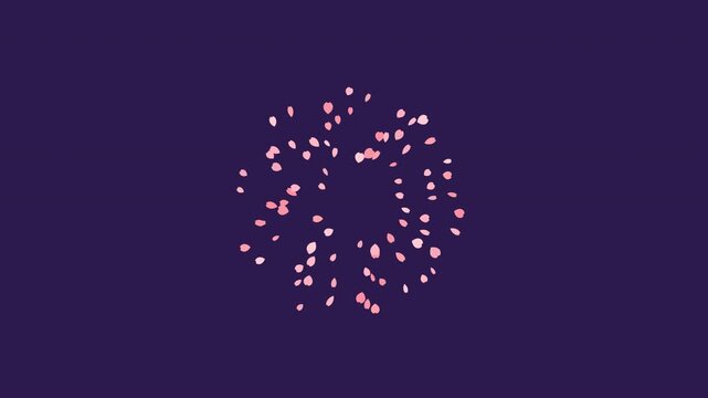 Cherry blossom petals falling in various shapes on purple background