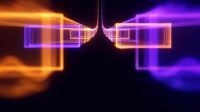 超伝導光導波路の量子パルスが暗黒空間で変位する抽象光学科学CG背景