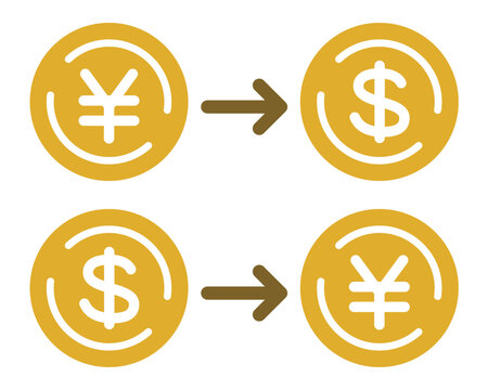 円とドル交換アイコンセット 通貨変換マネーイラスト素材　Yen and Dollar Exchange Icon Set Currency Conversion Design