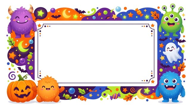 Colorful halloween monster frame with blank space for text or design elements
