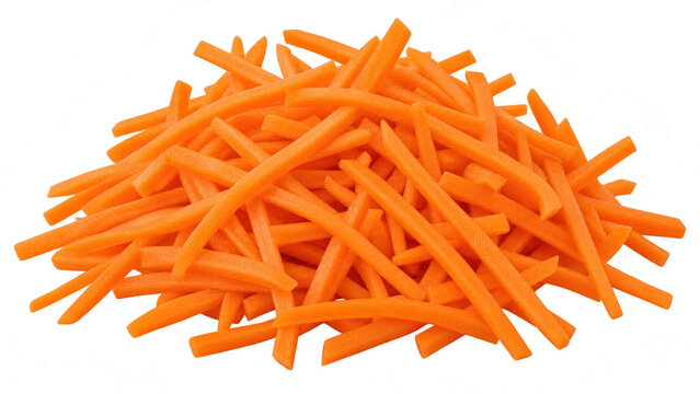 Scattered Finely Julienned Raw Fresh Orange Carrots Isolated on Transparent Background PNG