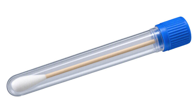 Sterile Medical Forensic Cotton Swab in Clear Plastic Transport Tube Isolated on Transparent Background PNG