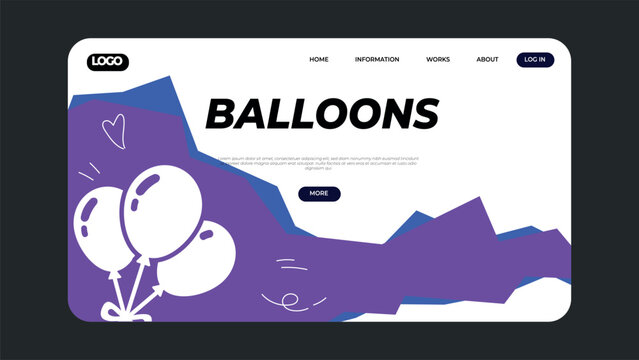 Website homepage with Birthday celebration balloons and colorful abstract shapes. Balloons text.