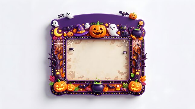 Colorful halloween photo frame with jack o lantern ghost and spooky decorations