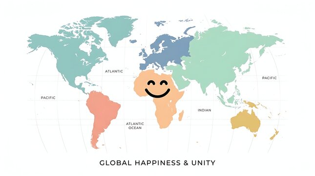 World map with happy smile face for global unity concept