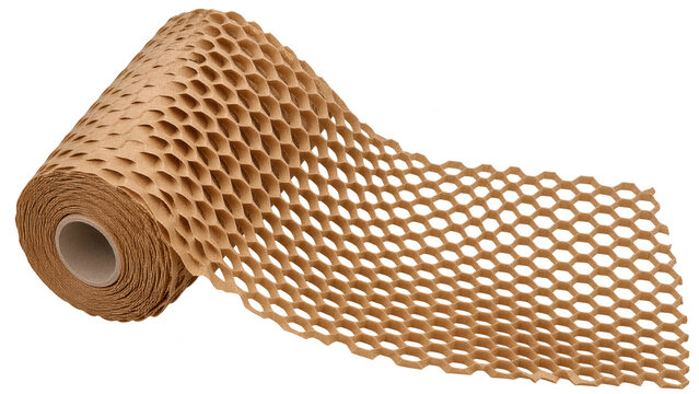 Expanded Honeycomb Kraft Paper Packing Wrap Cushioning Isolated on Transparent Background PNG