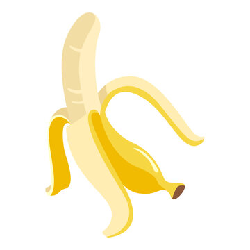 Vector Flat Design Icon of Banana Half Peeled