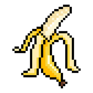 Vector Pixel Art Icon of Half Peeled Banana