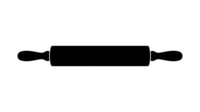Black silhouette of a wooden rolling pin. Ideal for baking, dough preparation, bakery logos, pizza making, pastry, and traditional kitchen tool concepts