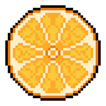 Vector Pixel Art Icon of Orange Fruit Slice