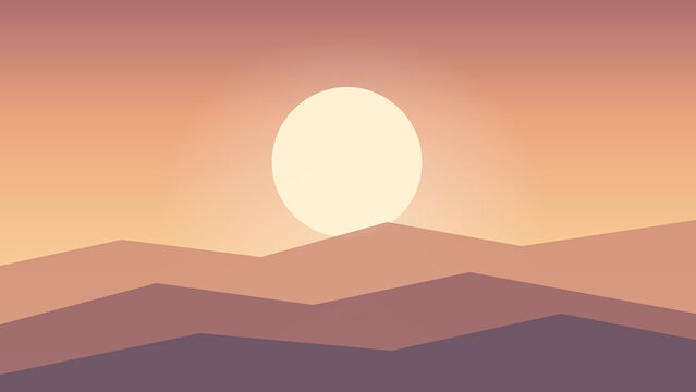 Paysage en papier d&eacute;coup&eacute; avec grand soleil orange