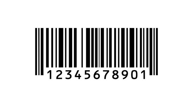 Barcode vector icon with numbers, black retail bar code label on white background, product identification code for logistics and checkout