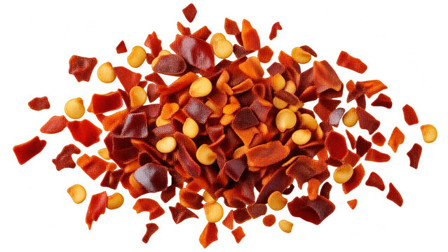 Scattered Dry Crushed Red Pepper Flakes with Seeds Isolated on Transparent Background PNG
