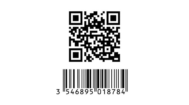 Minimalist Black QR Code and Barcode Vector Icon, Digital Code Symbol for Product Retail and Scanning